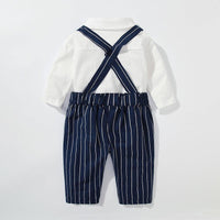 Baby Boys Plain Shirt Bow Tie Striped Suspender Pants Wholesale Baby Boy Overall Set - PrettyKid