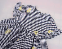 Girls Flowers Embroidered Plaid Skirt trumpet sleeve Princess Dress - PrettyKid