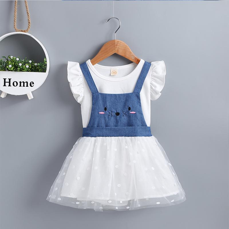 Baby Girls Solid Color Top & Mouse Print Suspender Mesh Skirt - PrettyKid