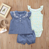 3-piece T-shirt & Shorts & Floral Romper for Baby Girl - PrettyKid