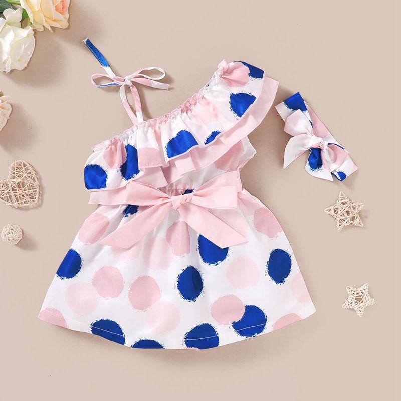 wholesale baby clothes 2-piece Polka Dot Dress & Headband for Toddler Girl Wholesale Children's Clothing - PrettyKid