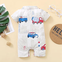 Baby Boy Bow Tie Decor Cartoon Car Print Jumpsuit - PrettyKid