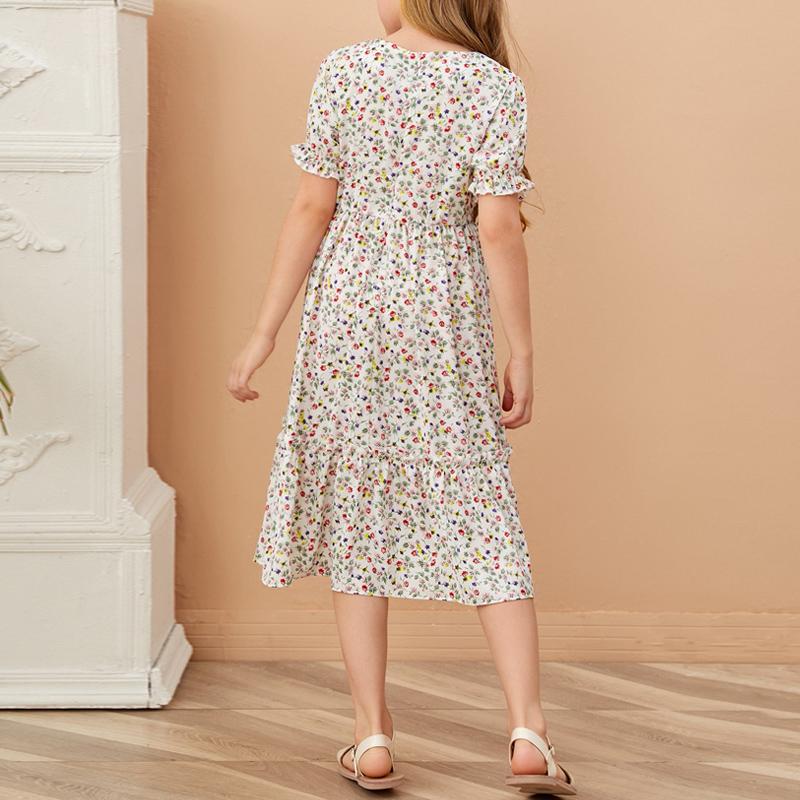Girl Floral Print Tiered Dress - PrettyKid