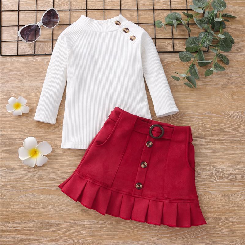 2-Pieces Solid Color Dress Set For Toddler Girls Wholesale Children's Clothing - PrettyKid