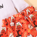 Toddler Girls Solid Color Long Sleeve Pumpkin Print Skirt and Scarf Three Piece Set - PrettyKid