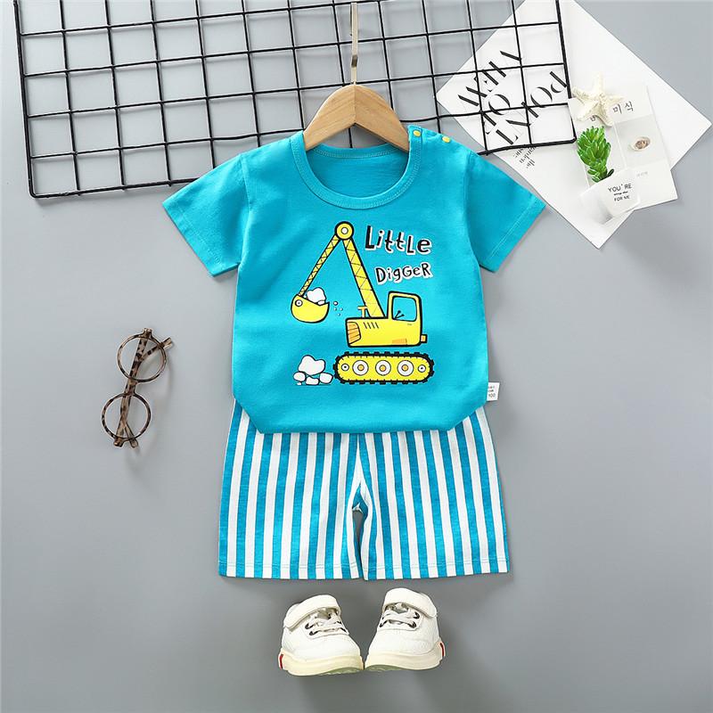 Grow Boy Cartoon Excavator Pattern Pajamas Sets - PrettyKid
