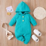 baby boy solid casual long sleeve hooded jumpsuit - PrettyKid
