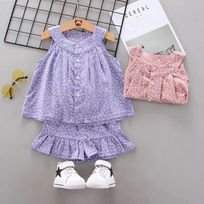 Toddler Girl Small Pattern Suspender Top & Shorts Wholesale Children's Clothing - PrettyKid