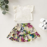 Baby Flying Sleeve V-Neck Bow Top & Flower Allover Skirt - PrettyKid