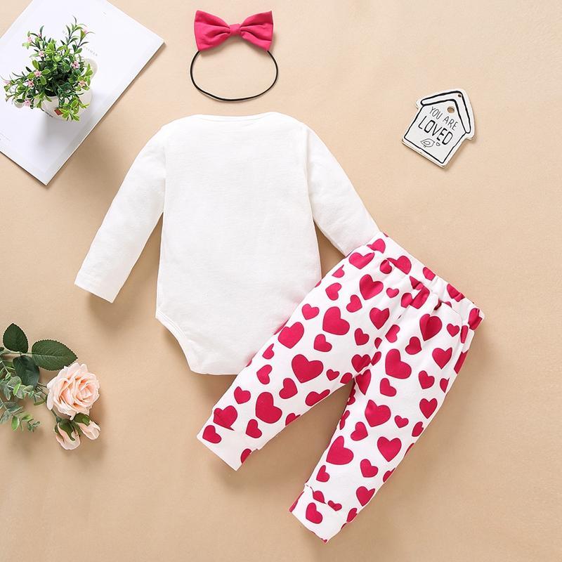 3-piece Headband & Heart-shaped Pattern Pants & Romper for Baby Girl - PrettyKid