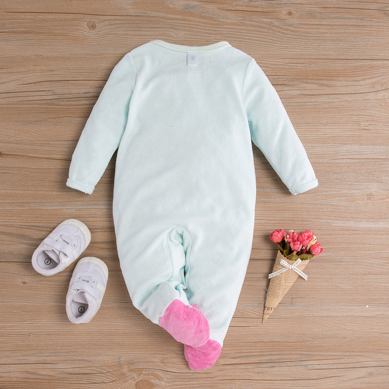 Baby Girls Solid Long Sleeve Unicorn Print Wrap Long Sleeve Jumpsuit - PrettyKid