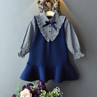 Fashion Fake Two-Piece Plaid Skirt Bowknot Decor Dress - PrettyKid