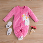Baby Girls Solid Long Sleeve Unicorn Print Wrap Long Sleeve Jumpsuit - PrettyKid