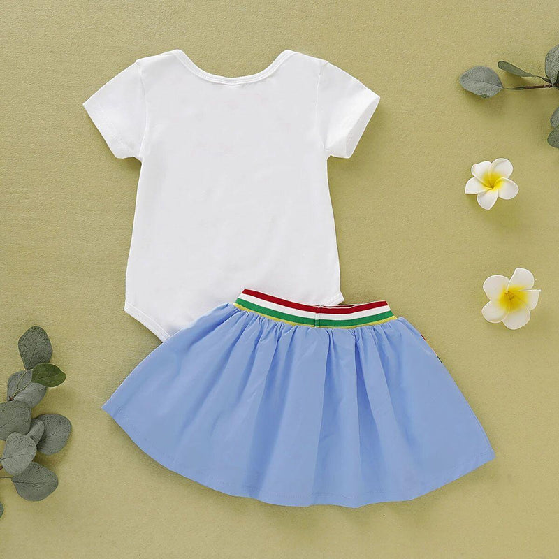 Cute Rainbow Short Sleeve Top & Short Skirt - PrettyKid