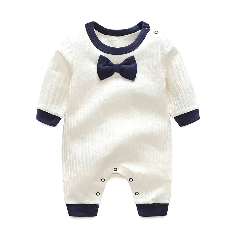 Baby Boys Solid Color Cotton Cute Gentleman Long Sleeved Jumpsuit - PrettyKid
