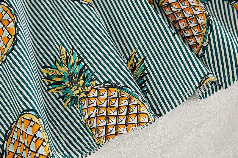 Girls Ruffle Sleeve Suspender Top And Pineapple Striped Print Dress - PrettyKid