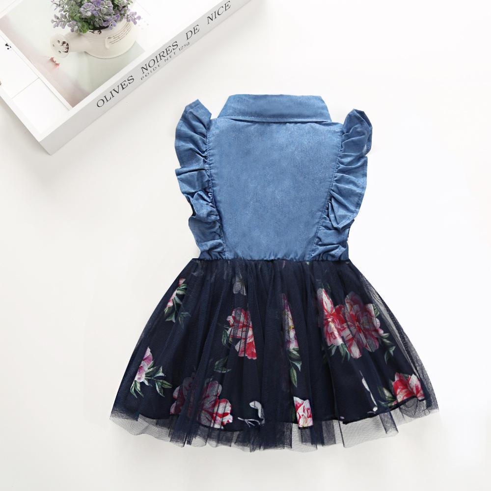 Toddler Girls Denim Button Ruffled Top Mesh Print Princess Dress - PrettyKid