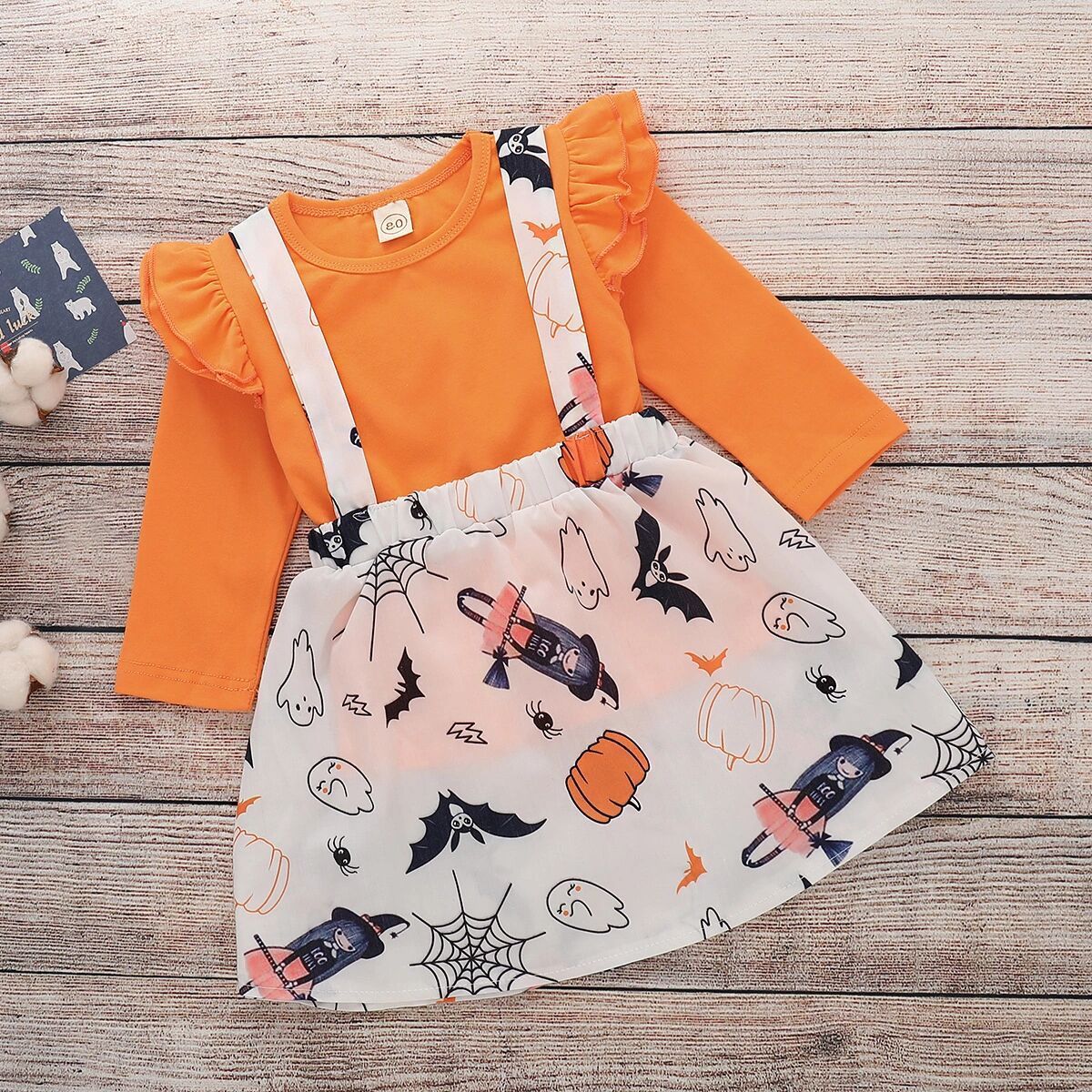 Toddler Girls Cute Top & Cartoon Printed Suspender Skirt - PrettyKid