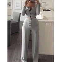 Women‘’s Solid Color Long Sleeve Square Collar Button Casual Suit - PrettyKid