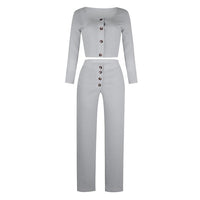 Women‘’s Solid Color Long Sleeve Square Collar Button Casual Suit - PrettyKid