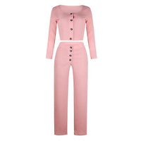 Women‘’s Solid Color Long Sleeve Square Collar Button Casual Suit - PrettyKid