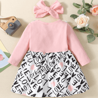 Toddler Girl Pink Long Sleeve Love Letter Bow Dress - PrettyKid