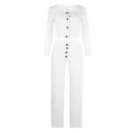 Women‘’s Solid Color Long Sleeve Square Collar Button Casual Suit - PrettyKid