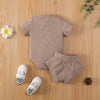 Baby Boy Solid Ribbed Bodysuit And Briefs Baby Outfit Sets - PrettyKid