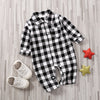 Long Sleeve Baby Plaid Checkered Button-up Pocket Rompers - PrettyKid