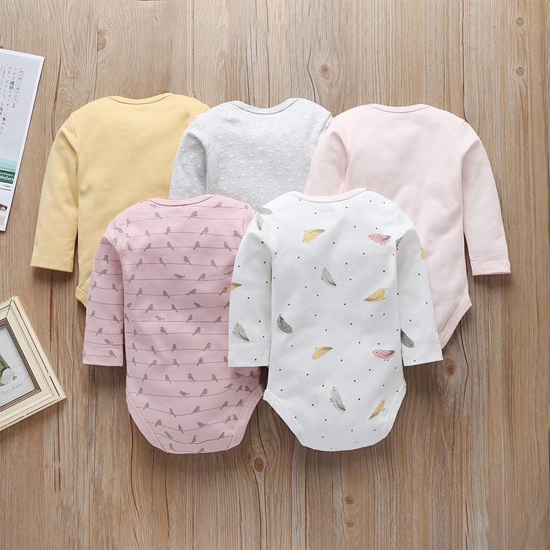 5PCS Baby Long Sleeve Cartoon Printed Triangle Jumpsuit - PrettyKid