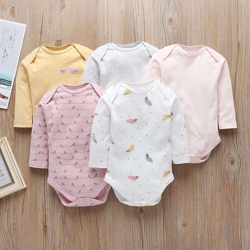 5PCS Baby Long Sleeve Cartoon Printed Triangle Jumpsuit - PrettyKid