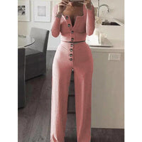 Women‘’s Solid Color Long Sleeve Square Collar Button Casual Suit - PrettyKid