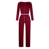 Women‘’s Solid Color Long Sleeve Square Collar Button Casual Suit - PrettyKid