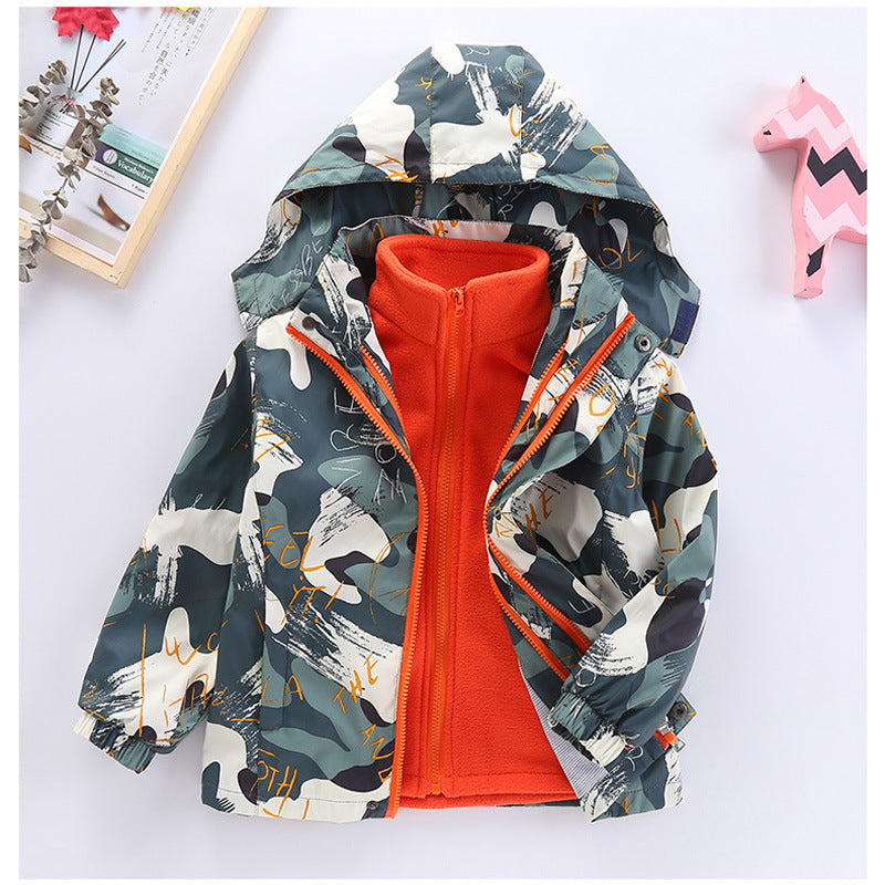 2022 Boys' Hooded Camouflage Printed Trench Coat - PrettyKid