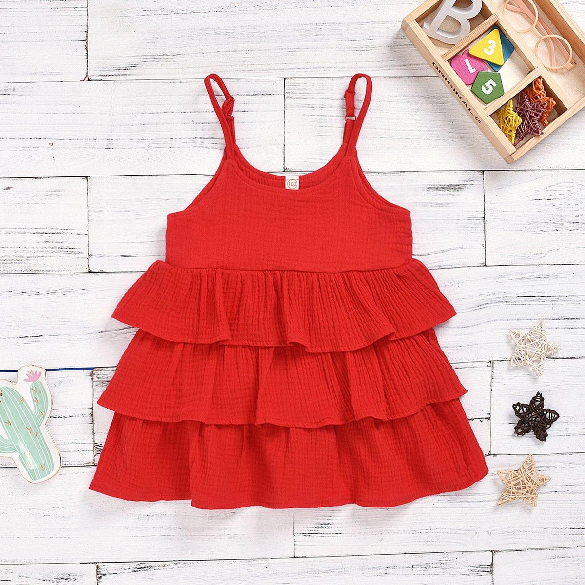 Girls Solid Color Multilayer Cake Princess Dress Suspender Skirt - PrettyKid