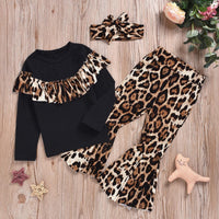 2-piece Ruffle Long Sleeve T-shirt & Leopard Flares for Baby Girl - PrettyKid