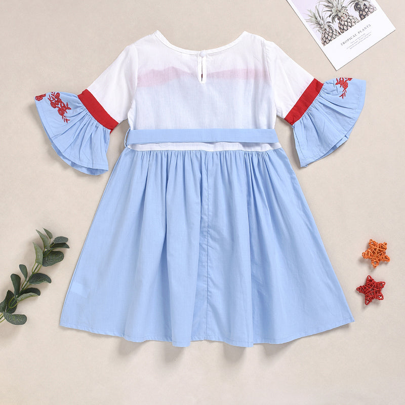 Kids girls' pagoda sleeve solid embroidery dress - PrettyKid