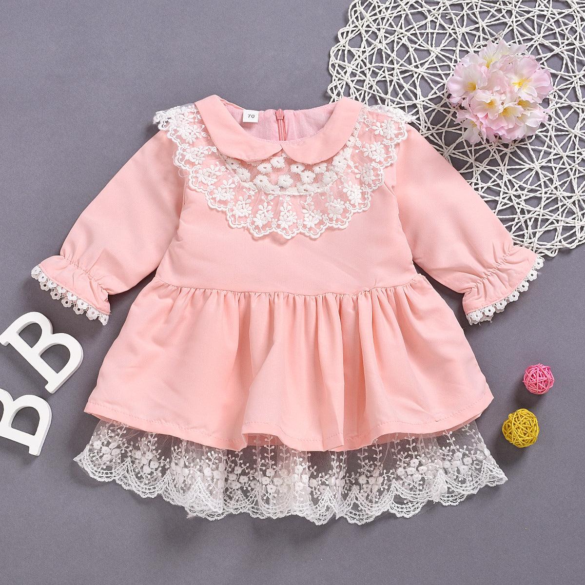 Toddler Kids girl flower pink princess dress lace lace dress - PrettyKid