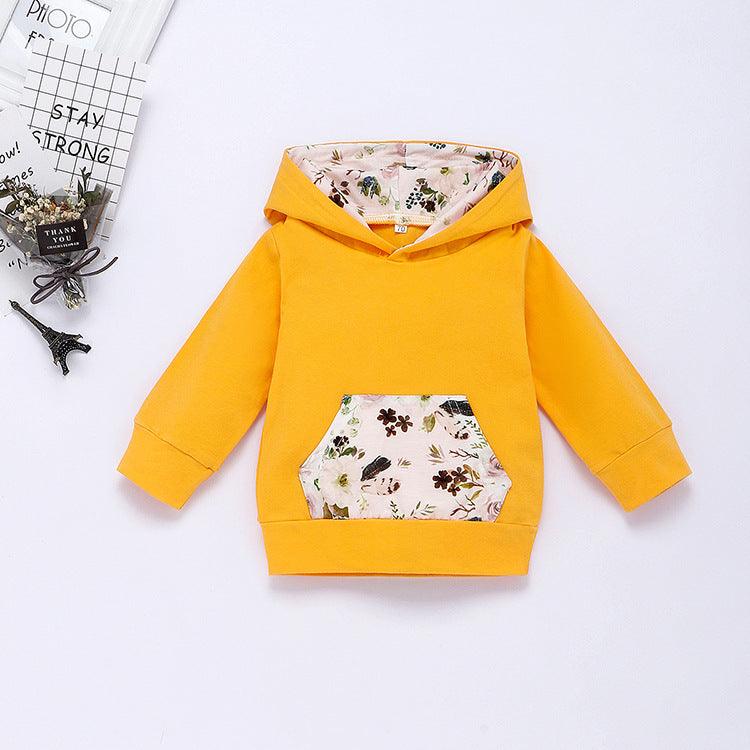 Toddler Girls Solid Long Sleeved Floral Print Long Sleeved Hoodie Set - PrettyKid