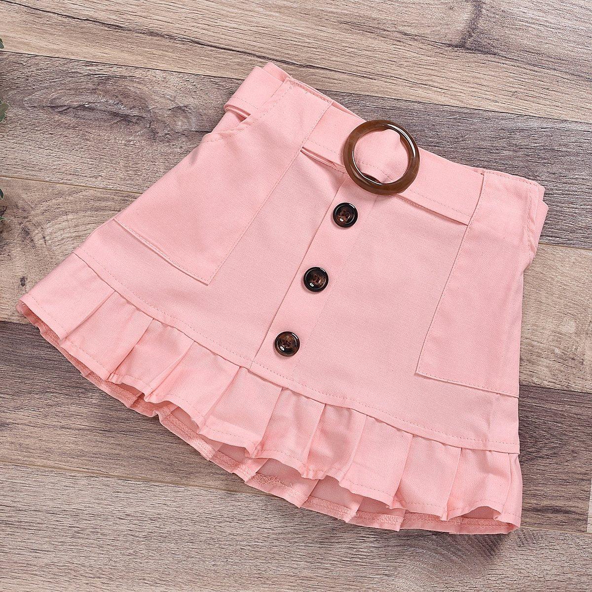 Girls Fashion Turtleneck Button Top Solid Button Skirt - PrettyKid