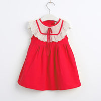 Toddler Girls Cotton Contrast Color Princess Skirt Bow Lace Dress - PrettyKid