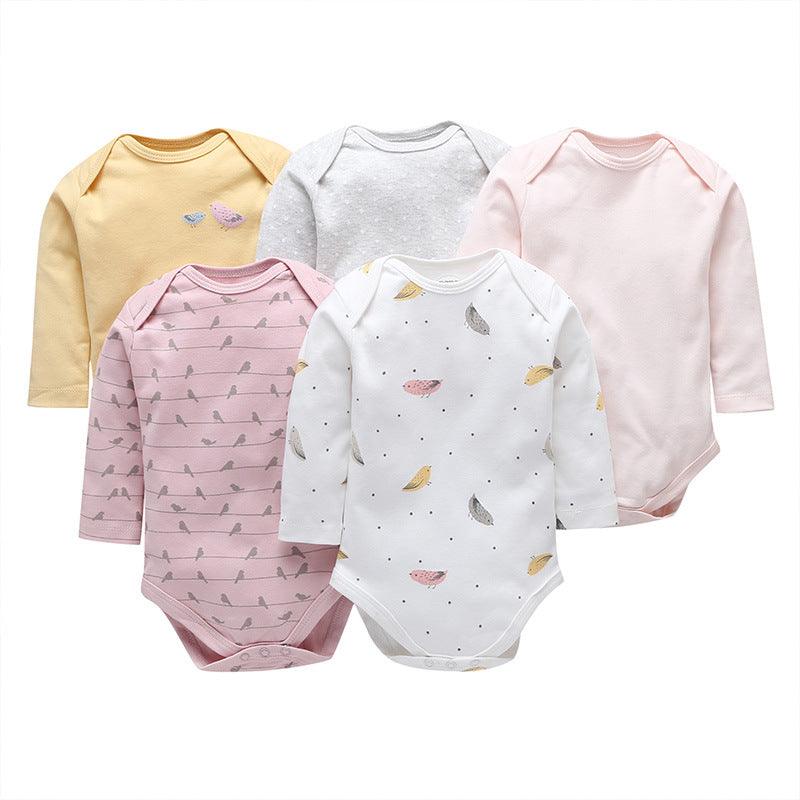 5PCS Baby Long Sleeve Cartoon Printed Triangle Jumpsuit - PrettyKid