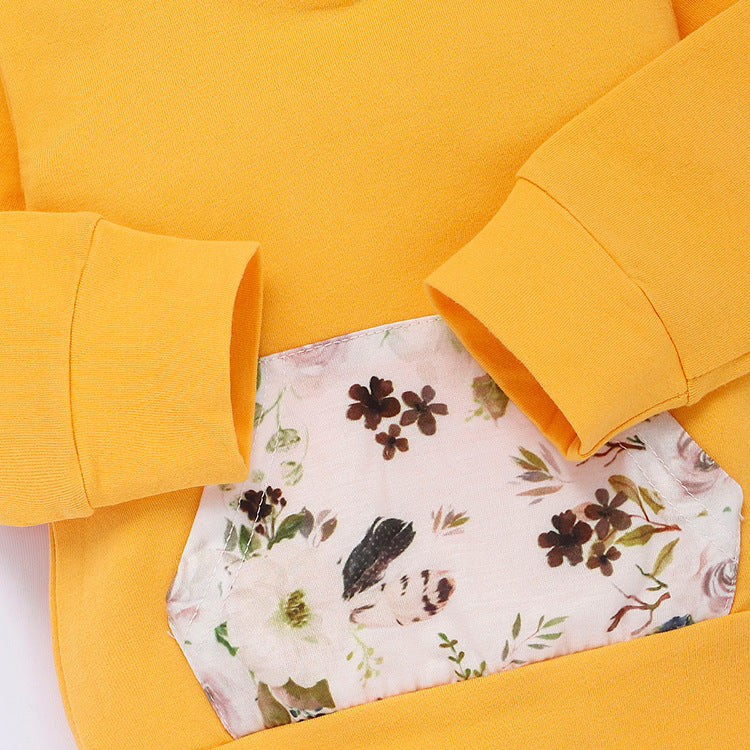 Toddler Girls Solid Long Sleeved Floral Print Long Sleeved Hoodie Set - PrettyKid