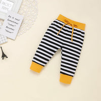 Baby Boys Solid Letter Printed One-piece Striped Pants Hat Set - PrettyKid