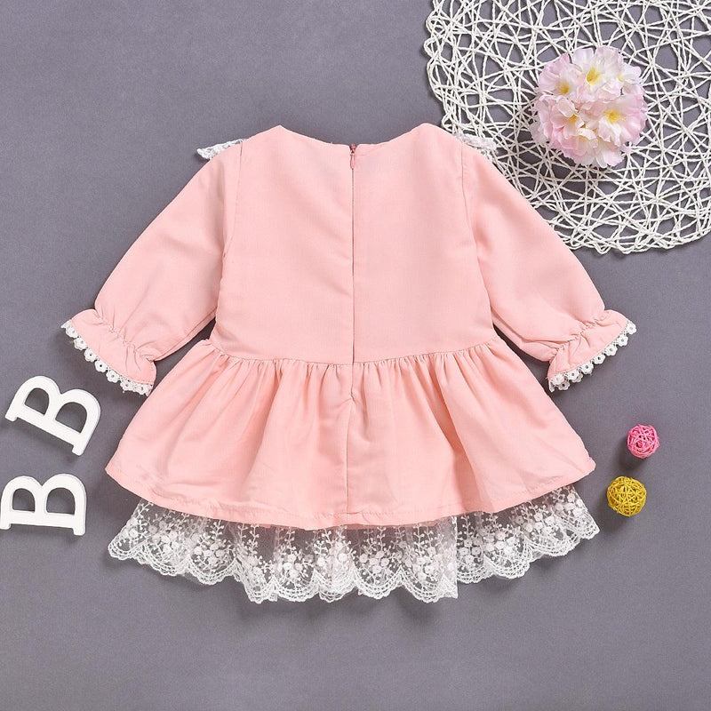 Toddler Kids girl flower pink princess dress lace lace dress - PrettyKid