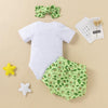 Baby Cartoon Avocado Pattern Letter Print Bodysuit & Shorts & Headband - PrettyKid