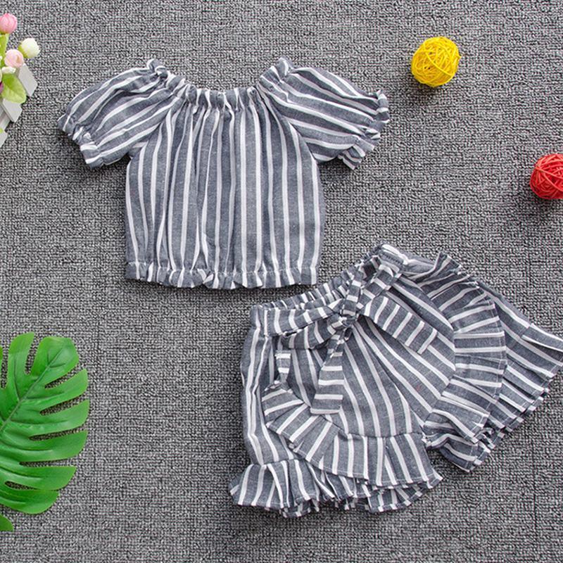 2-piece Stripes Pattern T-shirt & Shorts for Toddler Girl - PrettyKid