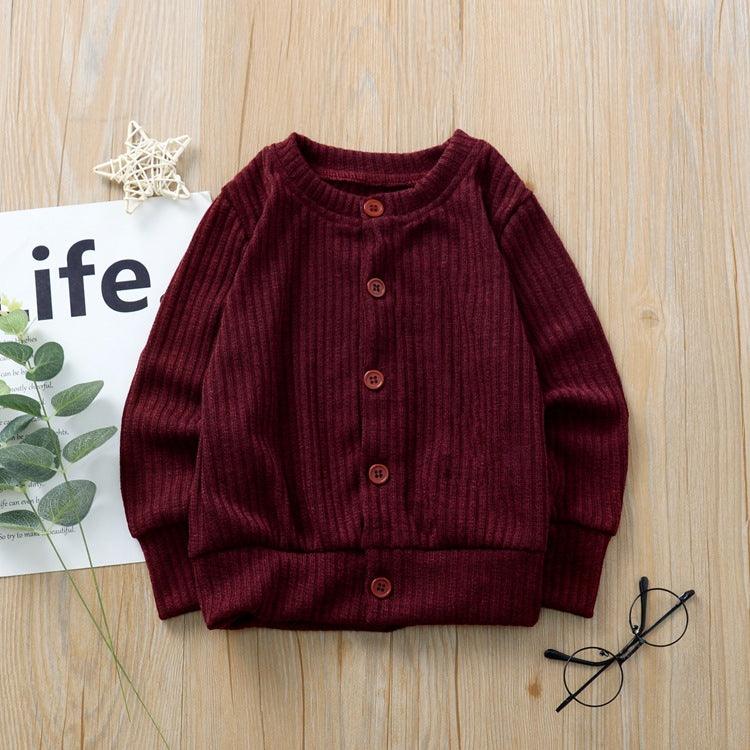 Children Solid Color Button Knitted Sweater Cardigan Coat - PrettyKid