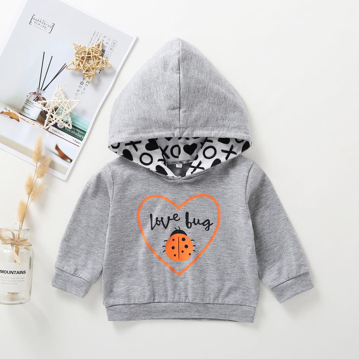 Toddler Boys Grey Seven Star Ladybug Hooded Long Sleeve Geometric Printing Pants Set - PrettyKid