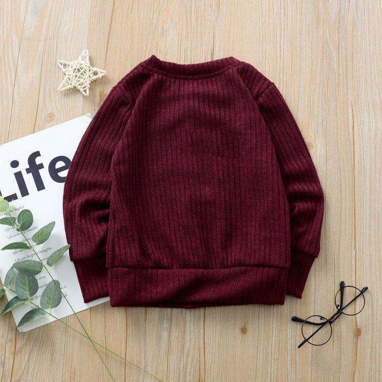 Children Solid Color Button Knitted Sweater Cardigan Coat - PrettyKid